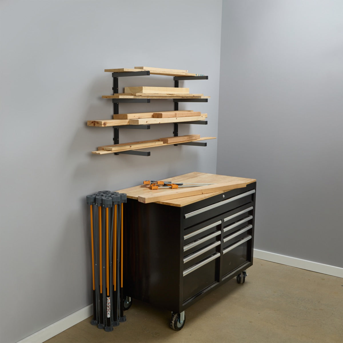 Bora 4-Level Lumber Storage Rack, Black and Gray PBR-004B