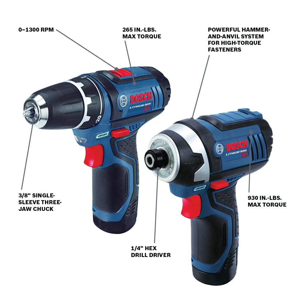 Bosch 12V 2-Tool Combo Kit w/ Drill Driver, Impact Driver CLPK22-120