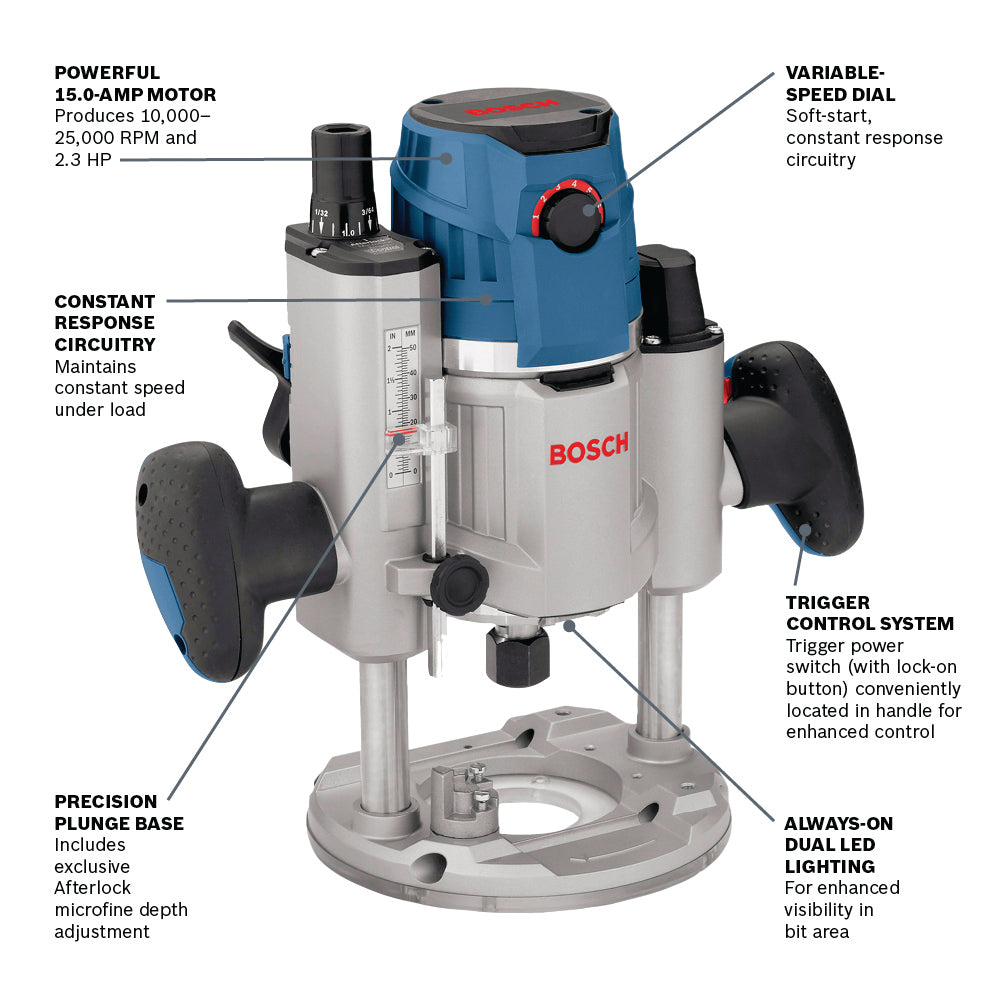 Bosch EVS Plunge-Base Router w/ Trigger Control, 2.3 HP MRP23EVS