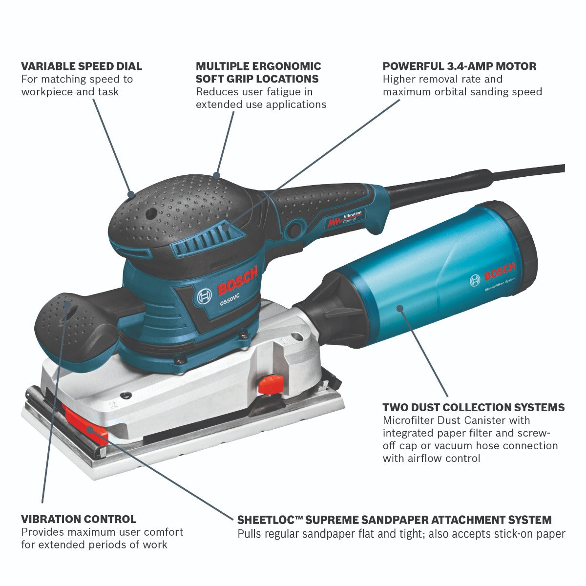 Bosch 1/2-Sht. Variable Orbital Sander, Vibration Cntrl. OS50VC