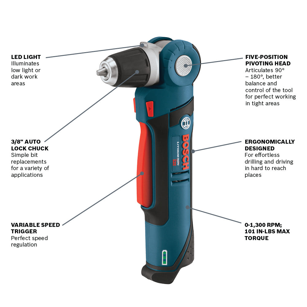 Bosch 12V Max Right Angle Drill/Driver Kit w/ 2.0 Battery PS11-102