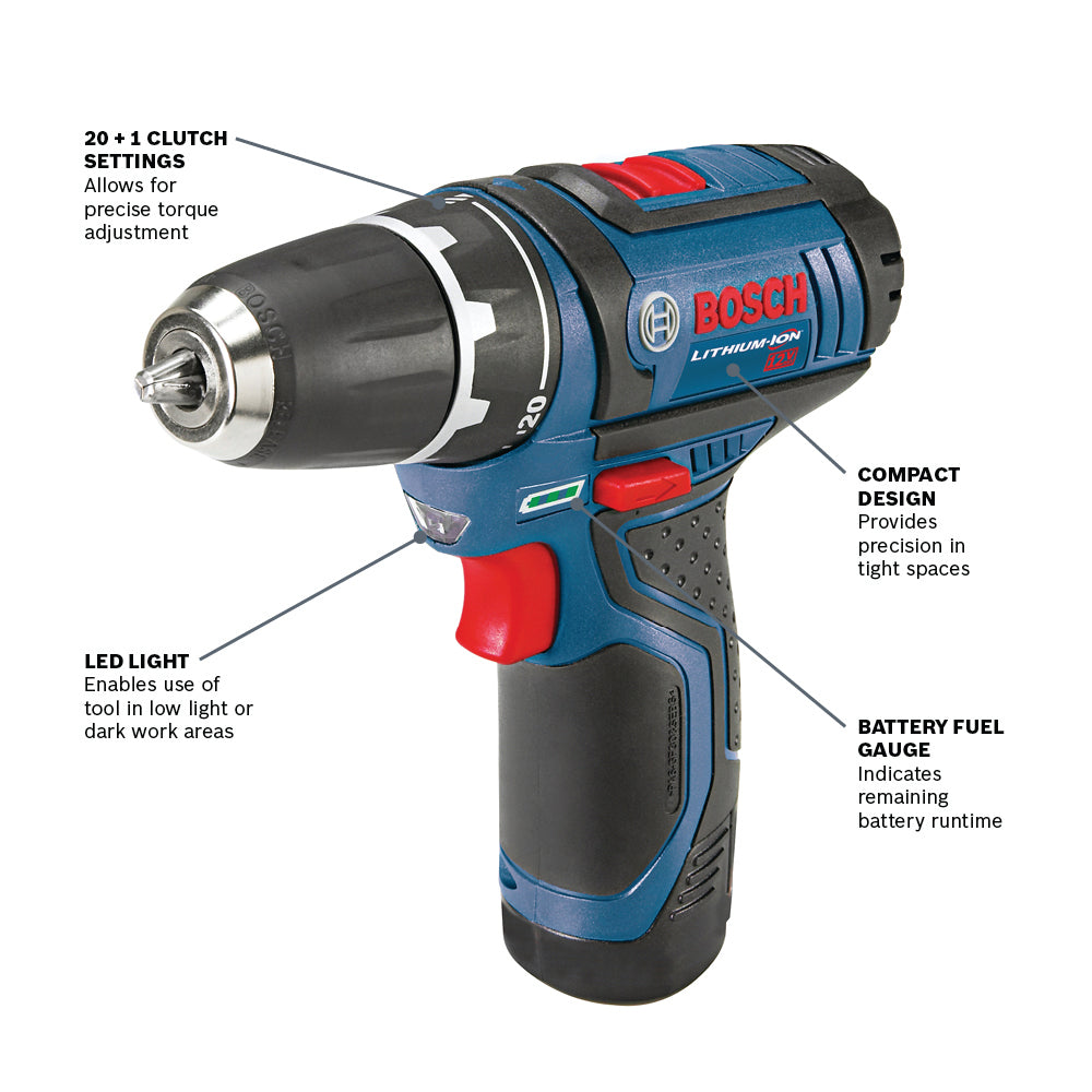 Bosch 12V Max 3/8" Drill Driver Kit w/ 2, 2.0 Batteries PS31-2A