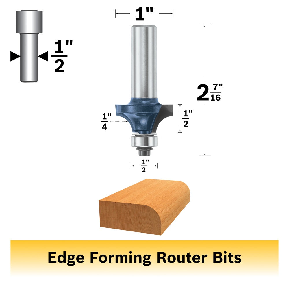 Bosch 1/4 x 1/2" Carbide Tip Roundover Bit 84405M