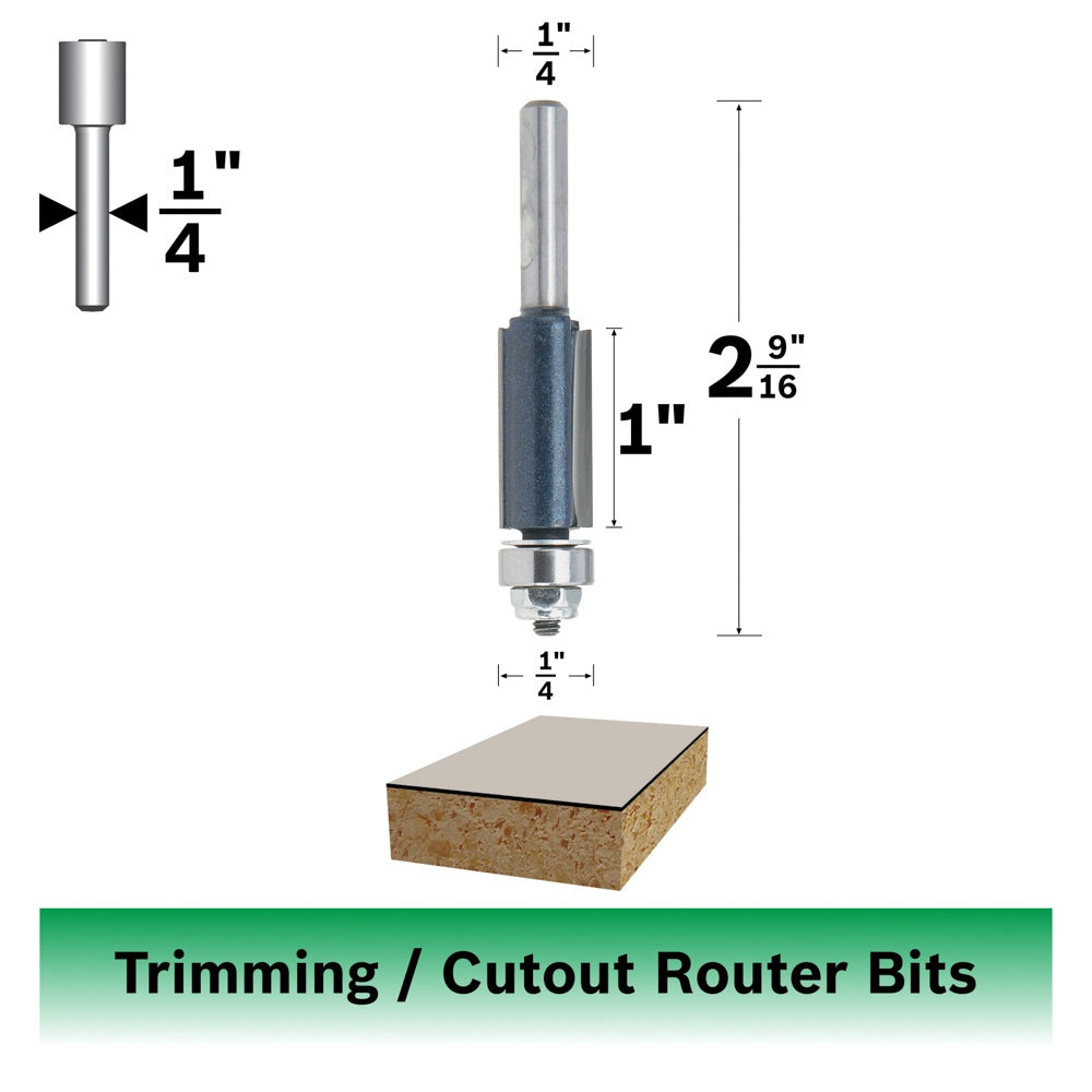 Bosch 1/4 x 1" Carbide Tip 2-Flute Flush Trim Bit 84501M