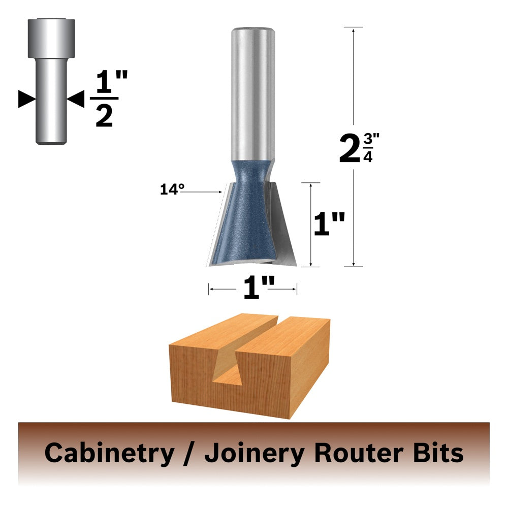 Bosch 14 x 1 in. Carbide Tipped Dovetail Bit