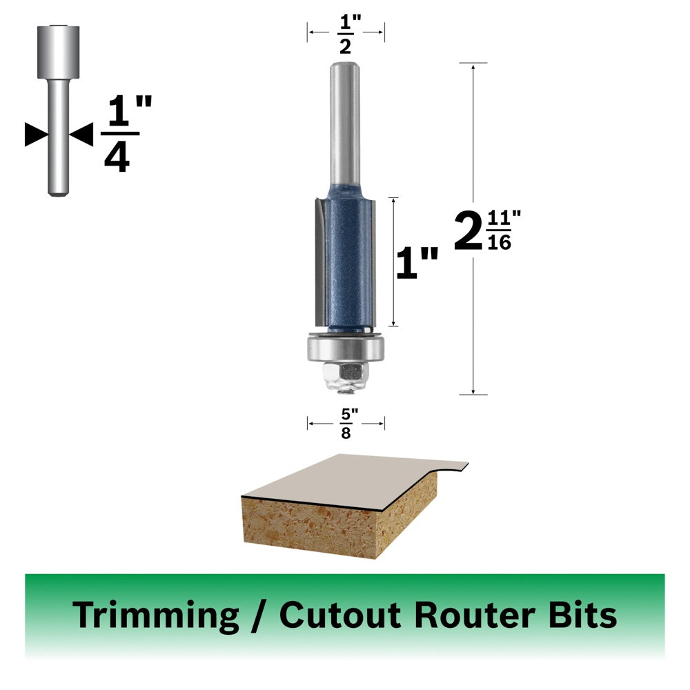 Bosch 1/16" Carbide Tip 2-Flute Overhang Cutoff Bit 85210M