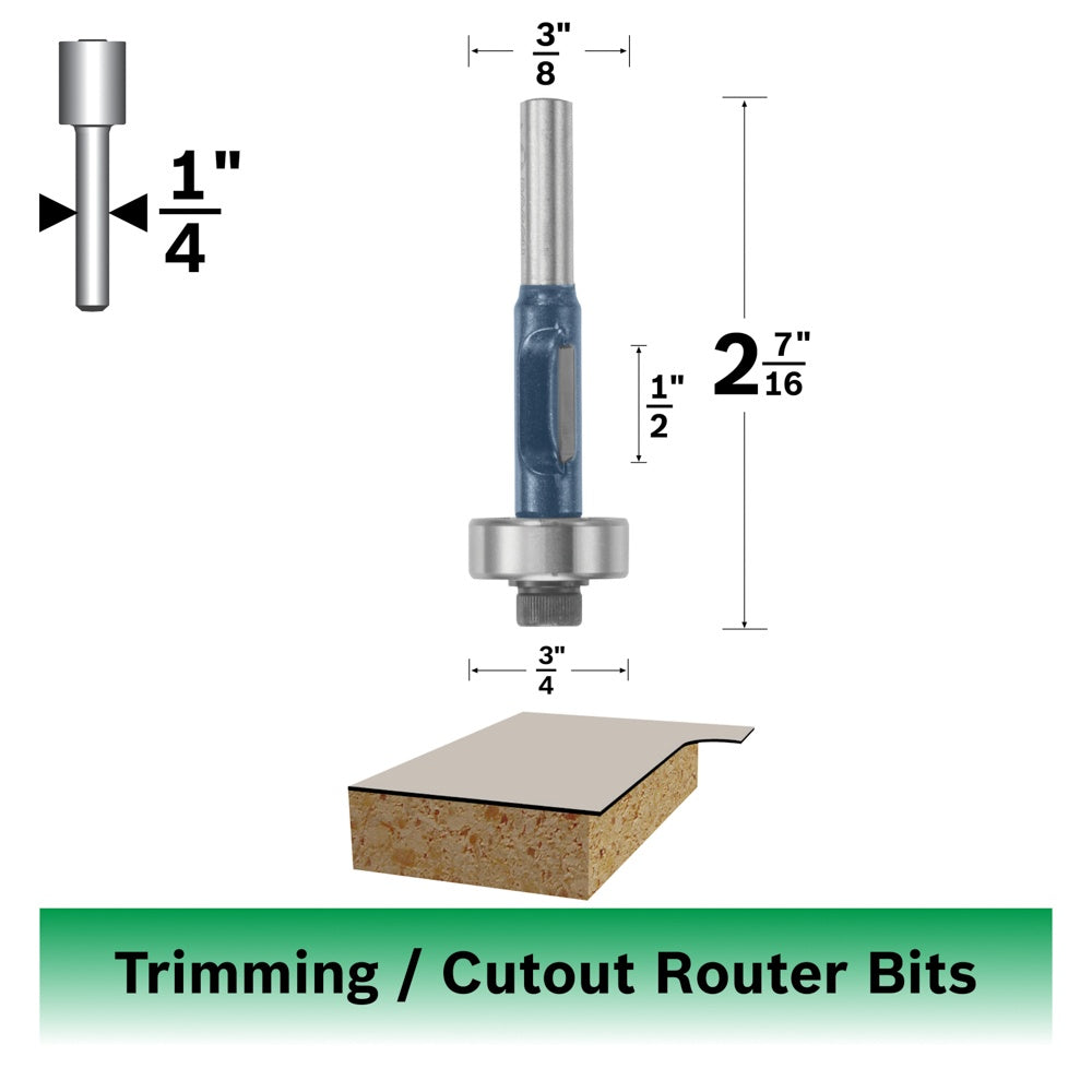 Bosch 3/16 in. Carbide Tipped 1-Flute Overhang Cutoff Bit