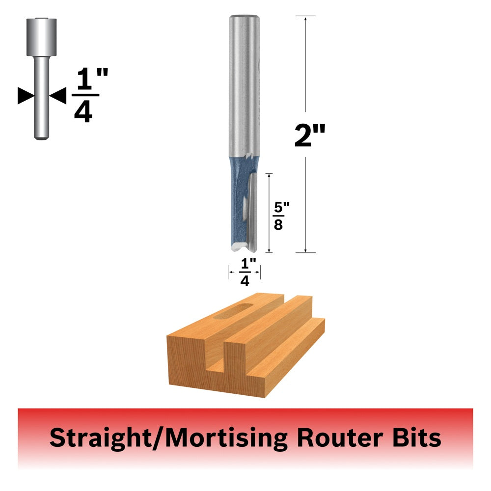 Bosch 1/4 x 5/8" Carbide Tip 2-Flute Straight Bit 85221M