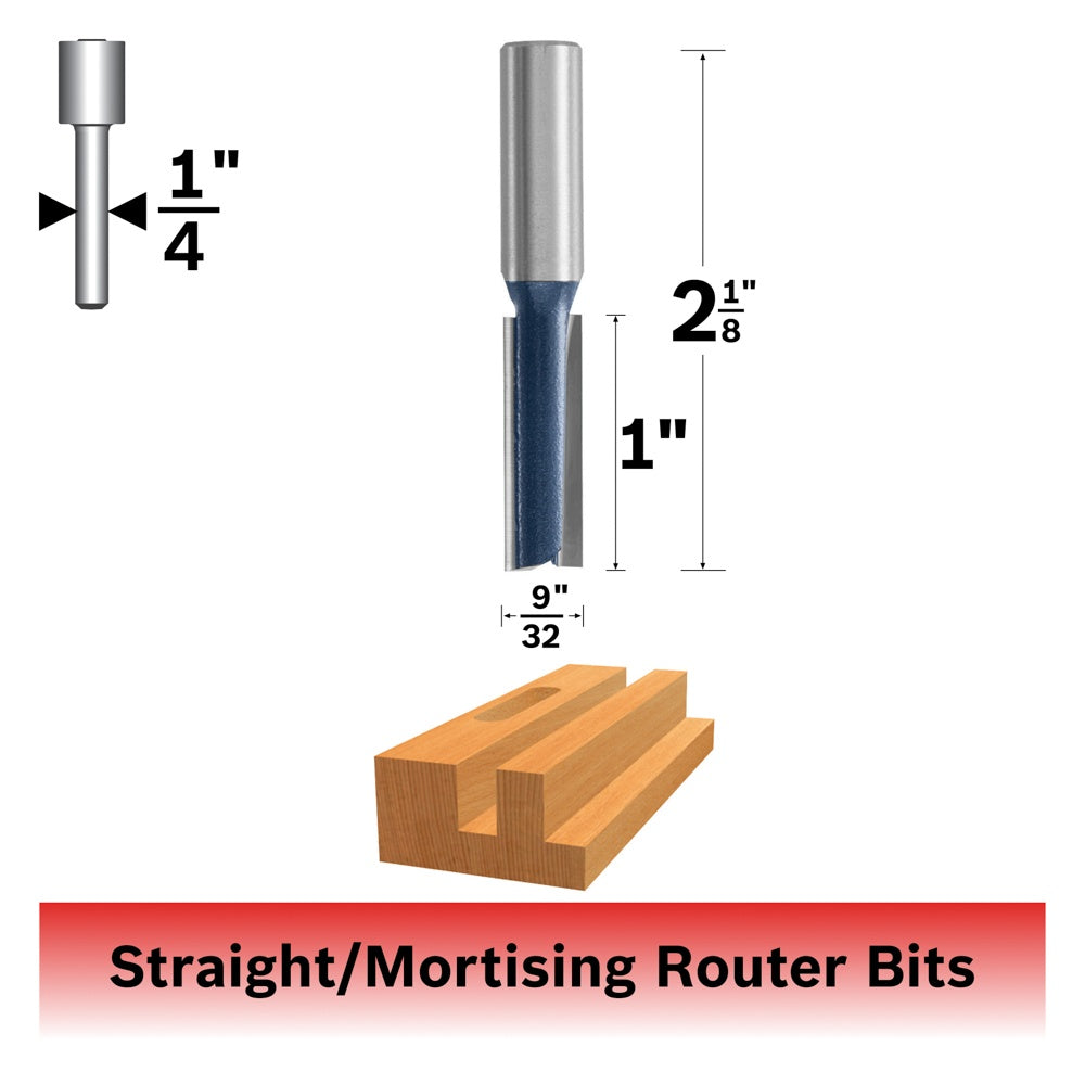 Bosch 9/32 x 1" Carbide Tip 2-Flute Straight Bit 85223M