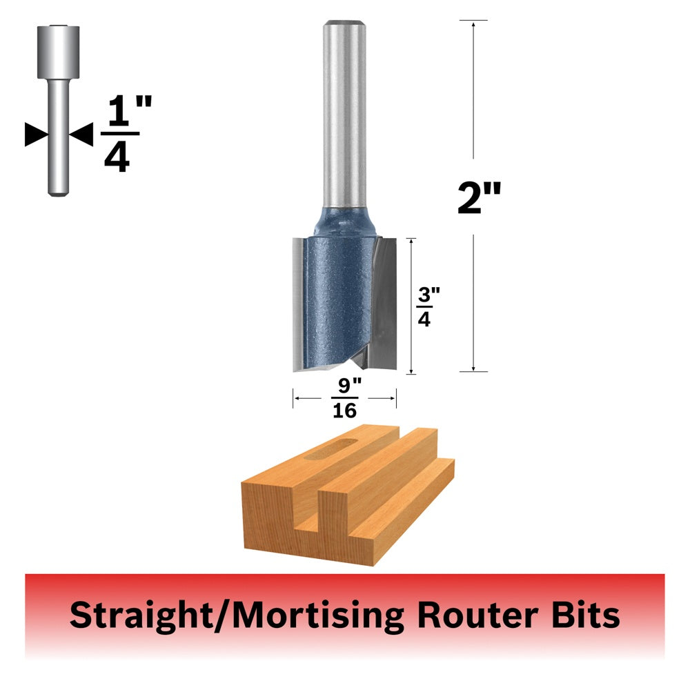 Bosch 9/16 x 3/4" Carbide Tip 2-Flute Straight Bit 85229M