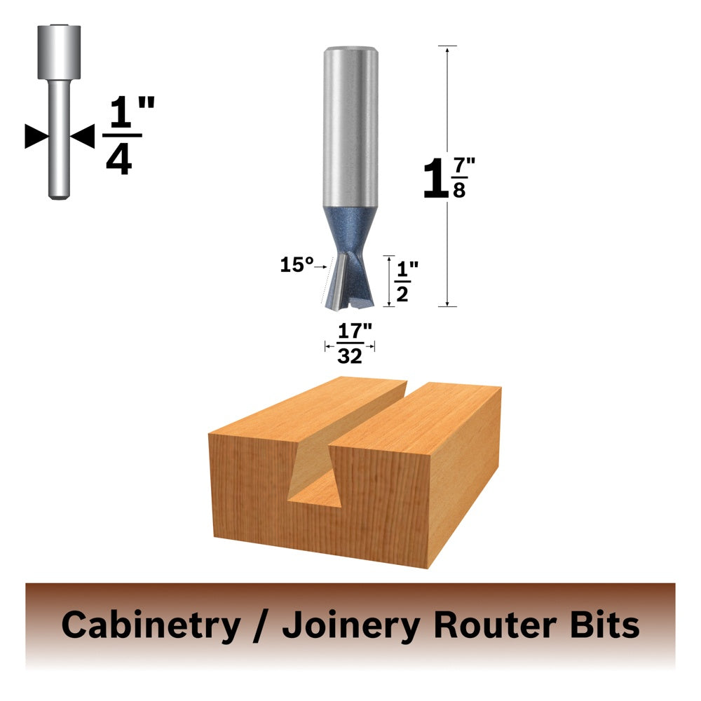 Bosch 15 x 17/32 in. Carbide Tipped Dovetail Bit