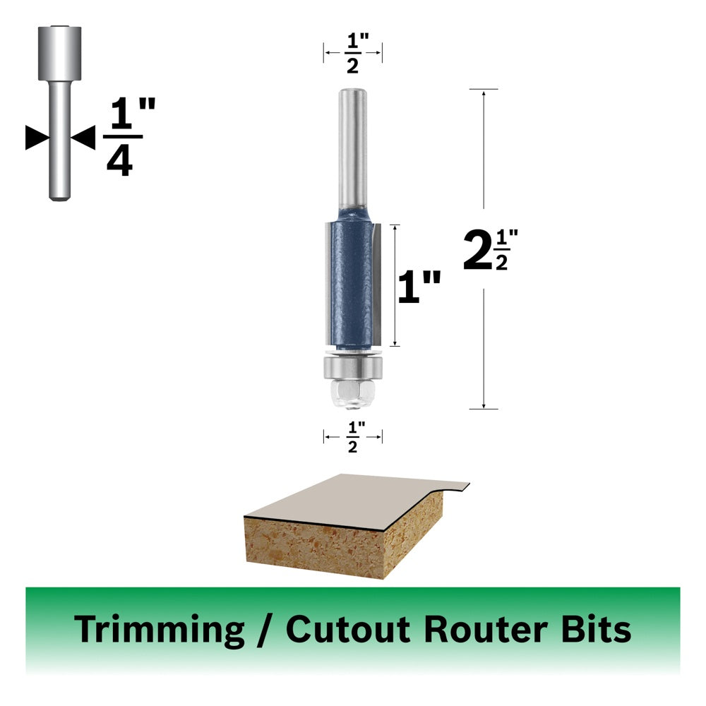 Bosch 1/2 x 1" Carbide Tip 2-Flute Flush Trim Bit 85266M