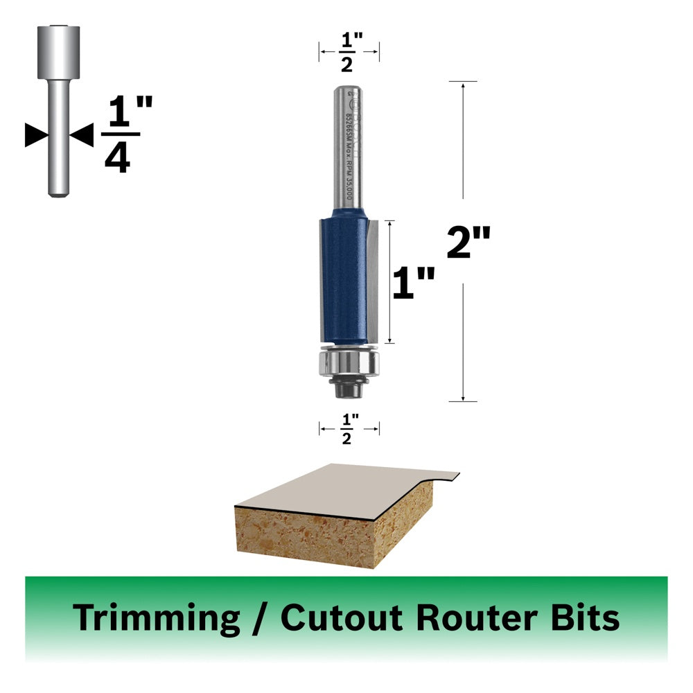 Bosch 1/2x2-1/2" Carbide 2-Flute Flush/Bevel Lam. Trim Bit 85266SM