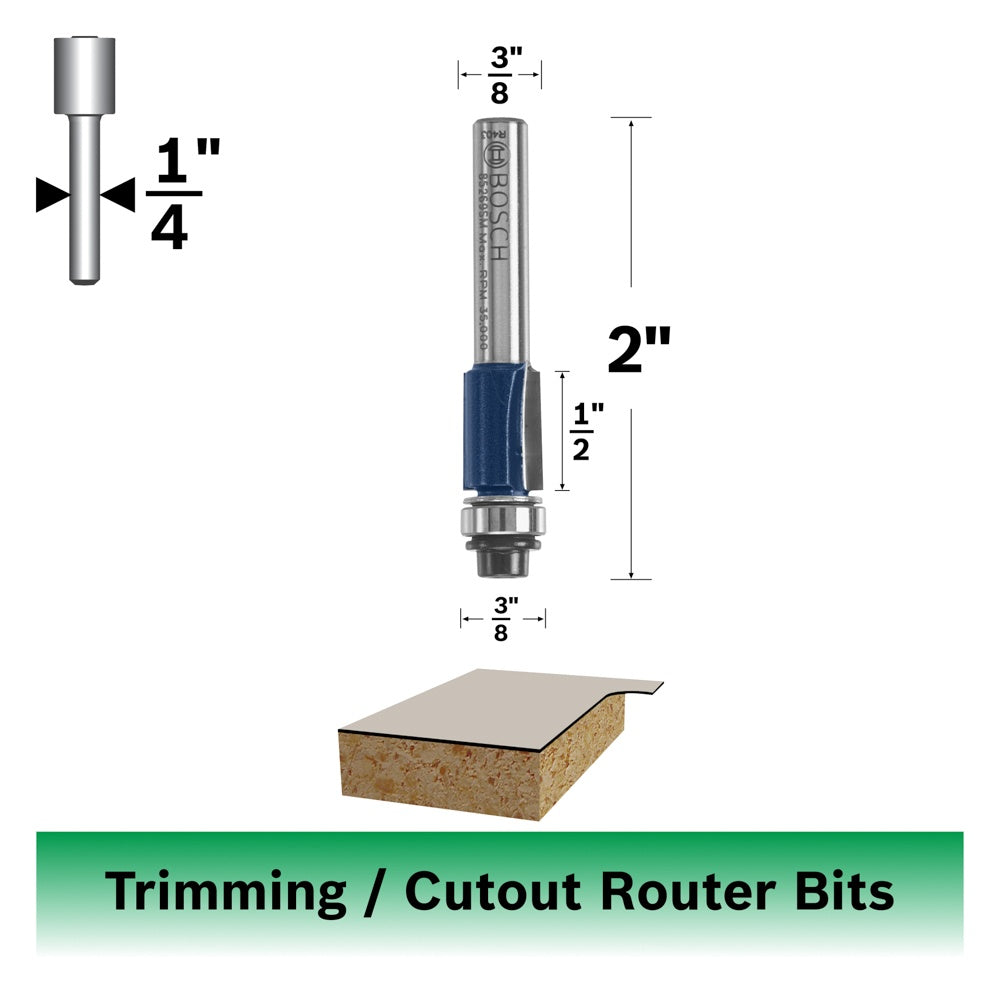 Bosch 3/8 x 1-13/16 in. Carbide-Tipped 2-Flute Shear and Bevel Laminate Trim Bit