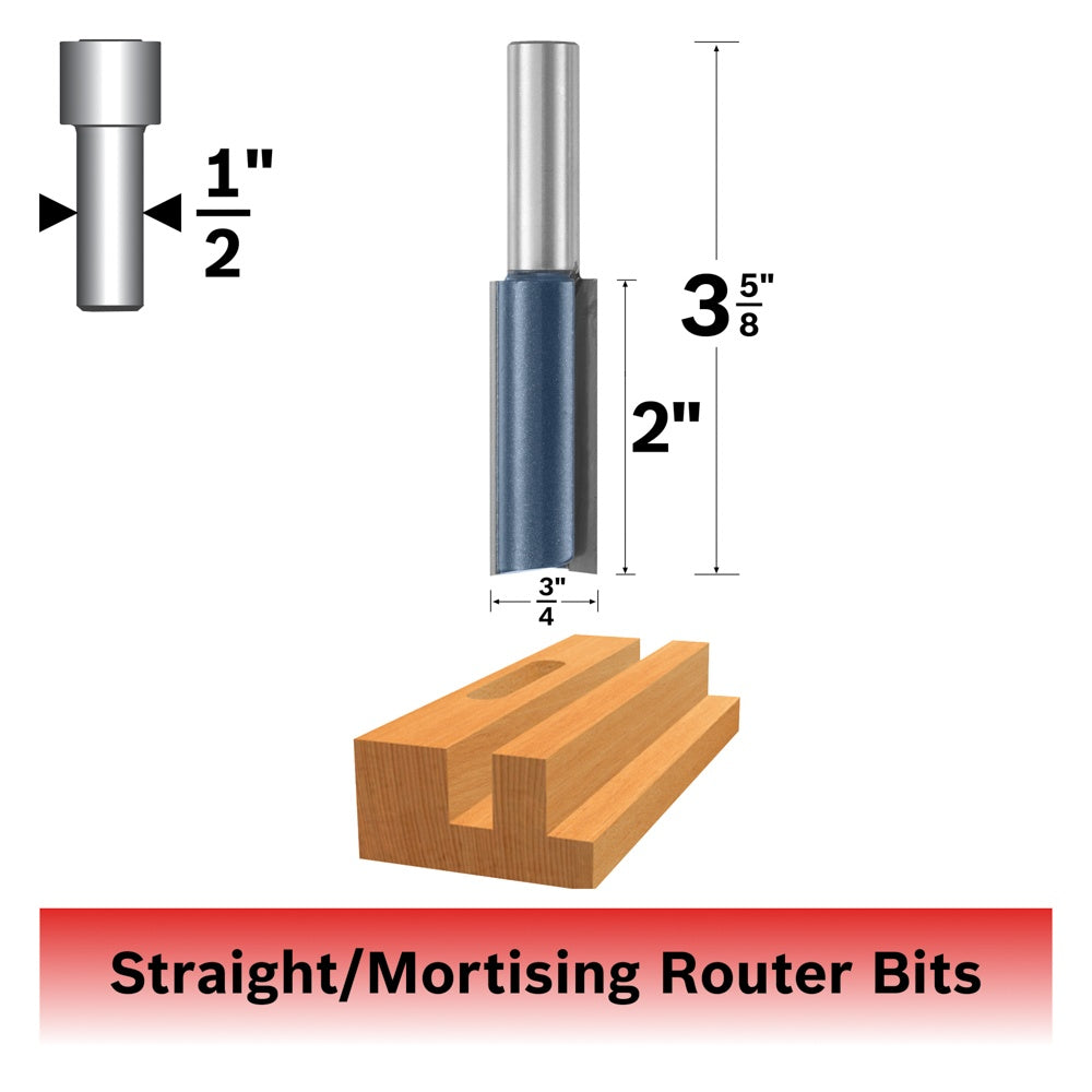 Bosch 3/4 x 2 in. Carbide Tipped 2-Flute Straight Bit