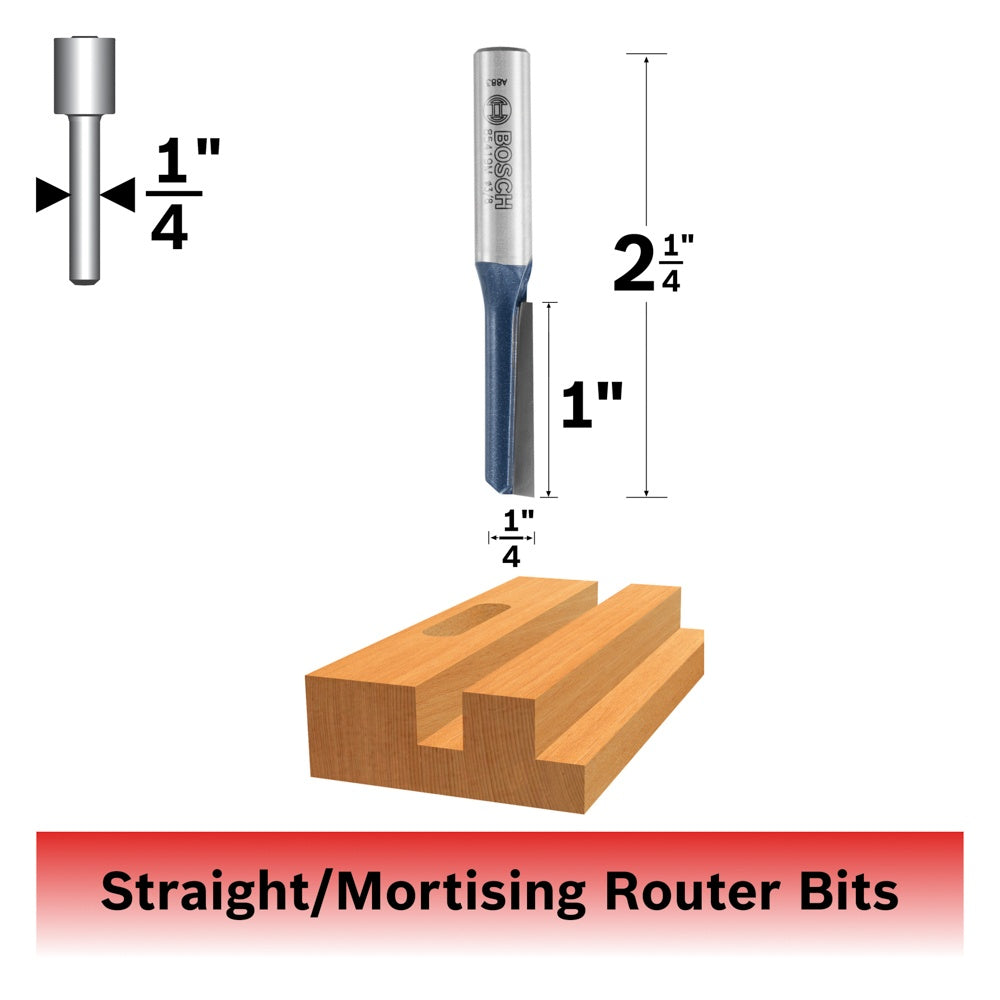 Bosch 1/4 x 1 in. Carbide Tipped 1-Flute Straight Bit