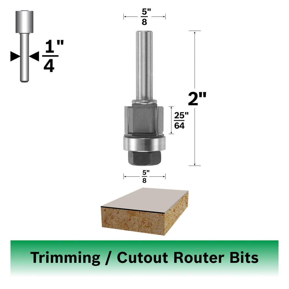 Bosch 5/8 x 3/8 in. Carbide Tipped 3-Flute Flush Trim Assembly Bit