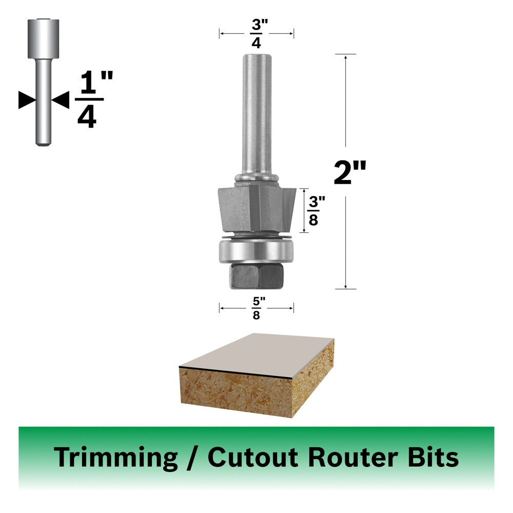 Bosch 9 x 3/8 in. Carbide Tipped 3-Flute Bevel Trim Assembly Bit