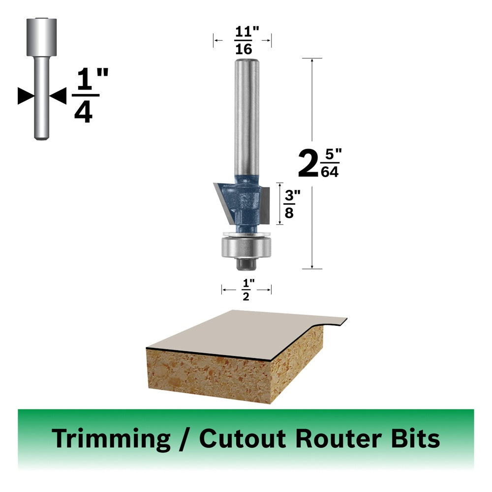 Bosch 22 x 3/8" Carbide Tip 2-Flute Flush/Bevel Trim Bit 85437M