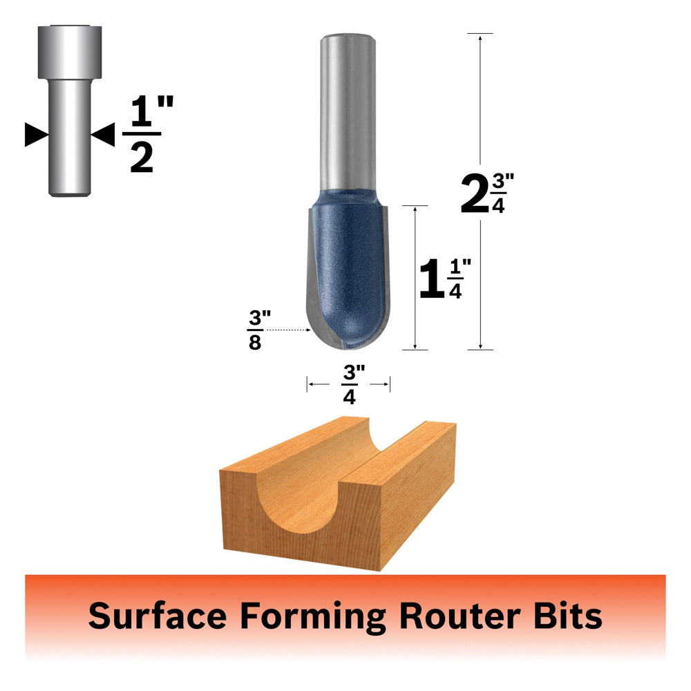 Bosch 3/8 x 3/4 in. Carbide Tipped Extended Round Nose Bit