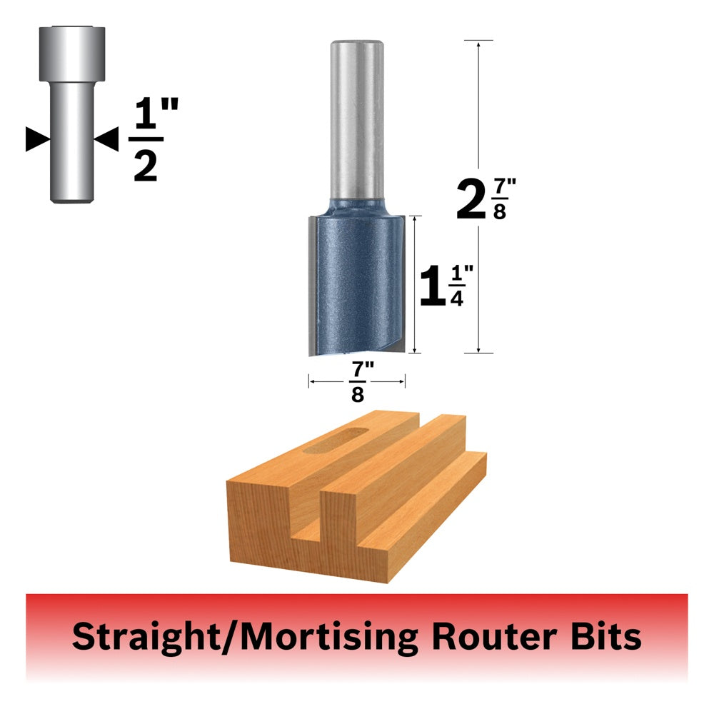Bosch 7/8 x 1-1/4" Carbide Tip 2-Flute Straight Bit 85458M