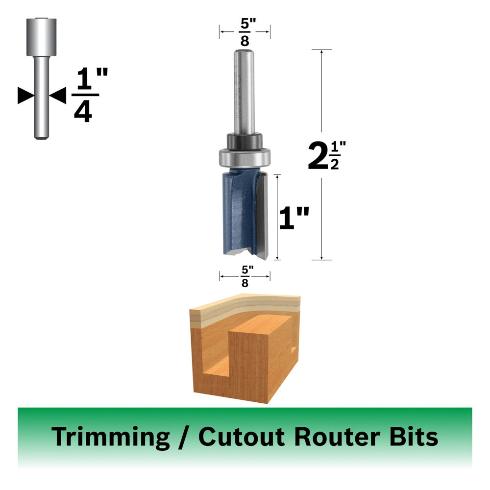 Bosch 5/8 x 1 in. Carbide Tipped 2-Flute Top Bearing Straight Trim Bit
