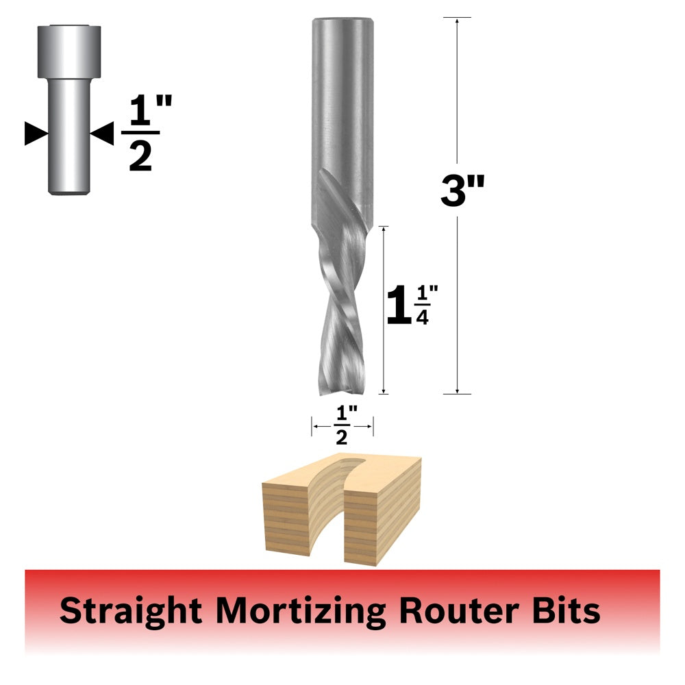 Bosch 1/2 x 1-1/4 in. Solid Carbide 2-Flute Downcut Spiral Bit