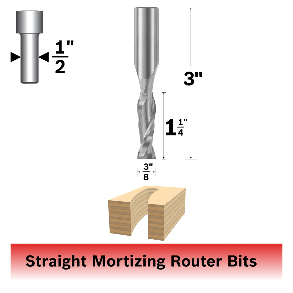 Bosch 3/8 x 1-1/4 in. Solid Carbide 2-Flute Upcut Spiral Bit