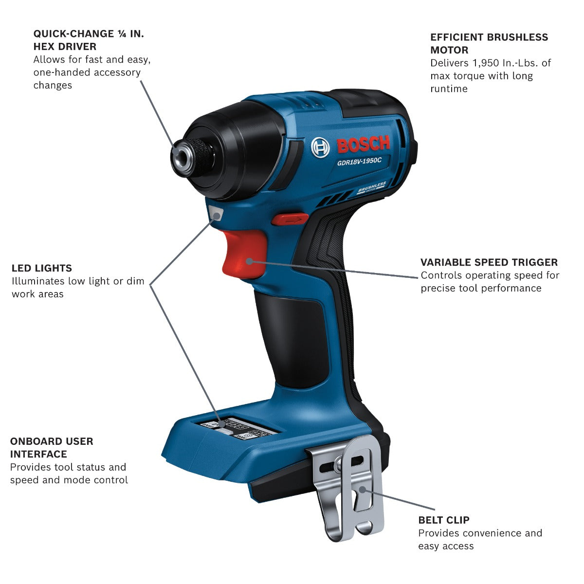 Bosch 18V Brushless Impact Driver (Bare Tool) GDR18V-1950CN