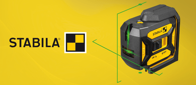 Stabila laser level on a yellow background with Stabila logo