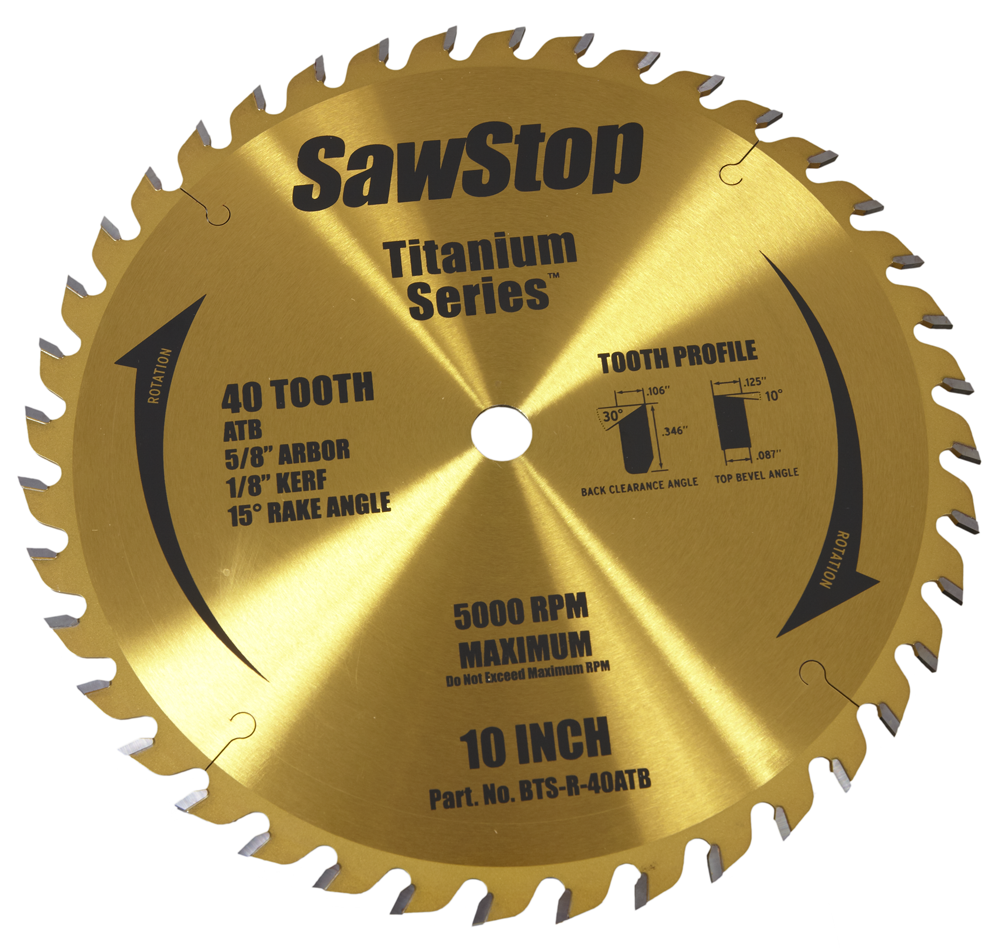 SawStop 40-Tooth Titanium Series Premium Woodworking Blade BTS-R-40ATB