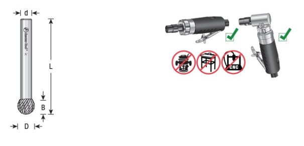 Amana Tool SD-3L6DC 3/8x5/16x1/4 in Ball Shape BURS-156