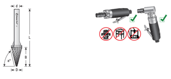 Amana Tool SM-1DC 1/4 inx1/2 inx1/4 in Pointed Cone BURS-222