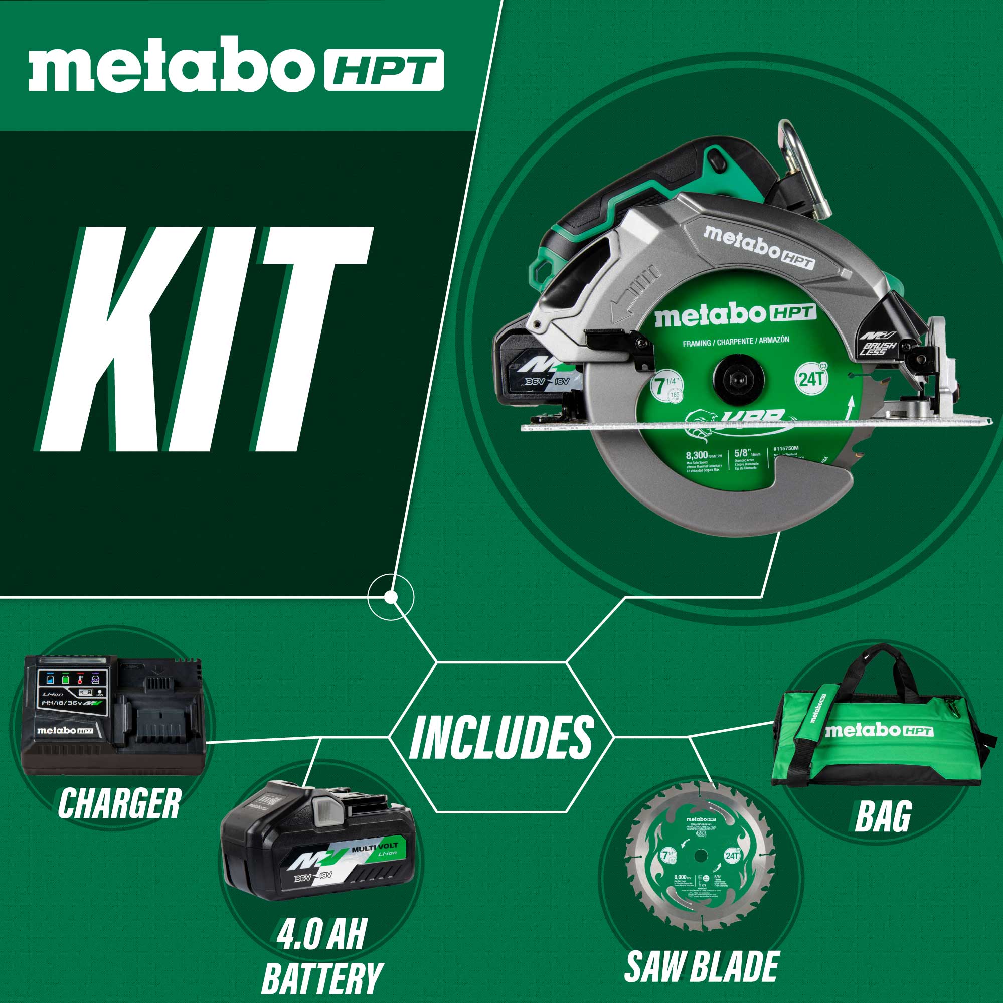 Metabo HPT 36V MultiVolt 7-1/4" Circular Saw Kit w/ Torque Boost C3607DBM