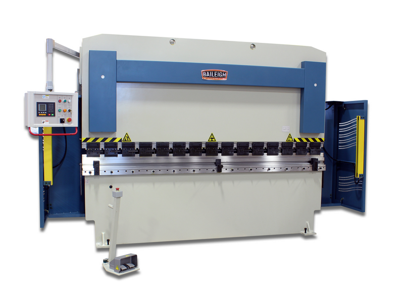Baileigh BP-17910 CNC hydraulic press brake with a 10 ft bed, blue gray frame, and left side control panel.