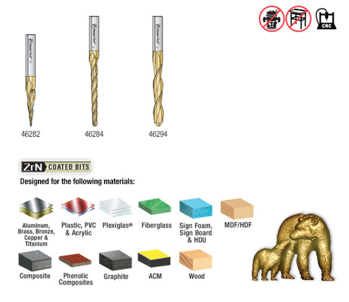 Amana Tool 3 pc 3D SC Carving Ball Nose ZrN AMS-142
