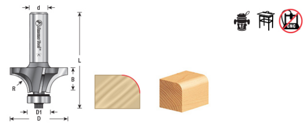 Amana Tool 4FL Corner Round 1/2 in R 1/2 in Shank 49545