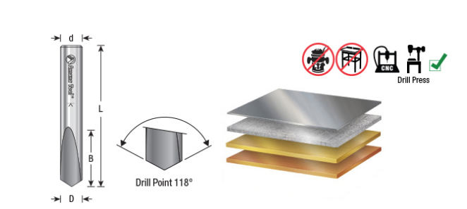 Amana Tool Carbide 118Deg Spade 3/16 x 9/16 x 3/16 Router Bit 51684