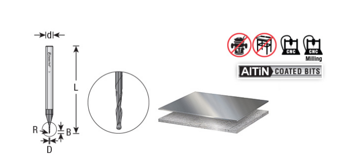 Amana Tool .050 in D 4FL Ball Mini Mill AlTiN 51758