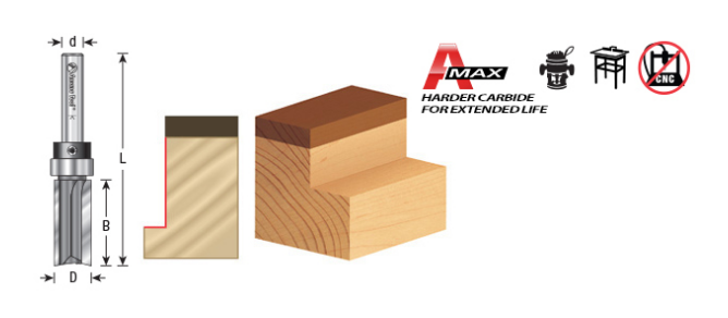 Amana Tool Plunge 1/2 in Dia. Upper BB 1/4 in Shank 45460-3TS