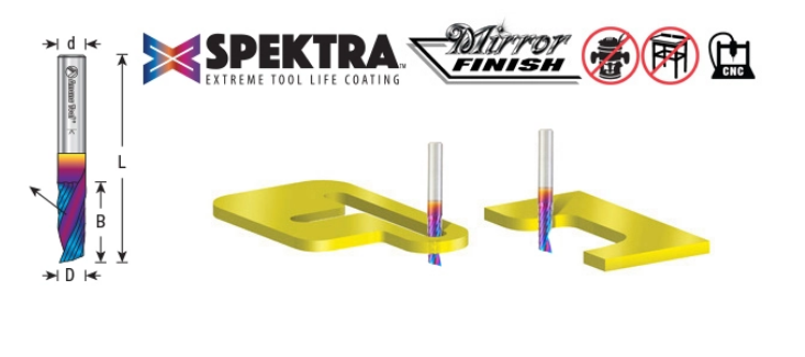 Amana Tool 1/8 in D x 1/4 in Shank Up-Cut Plastic, Spektra 51446-K