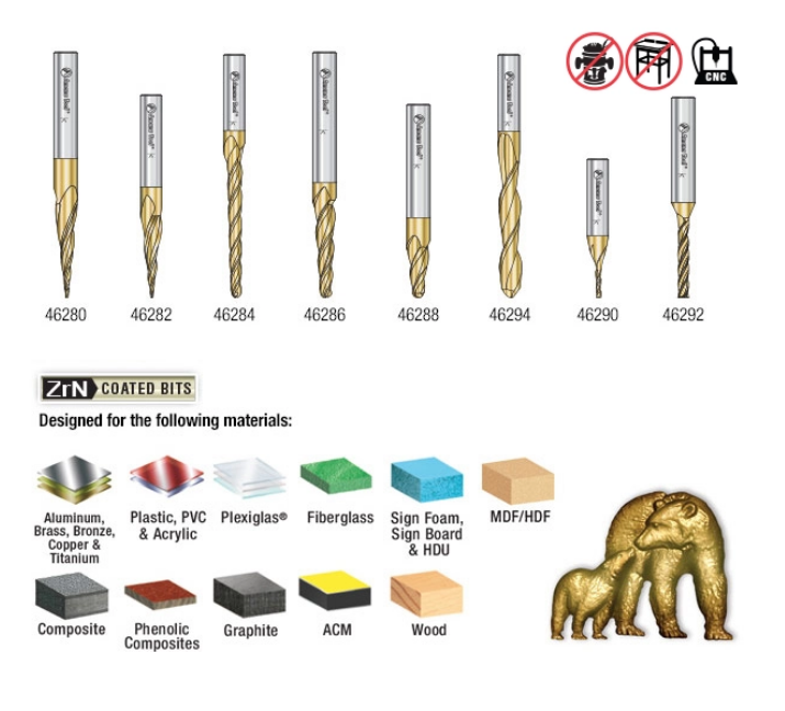 Amana Tool 8 pc 3D, Carving CNC ZrN Set AMS-136