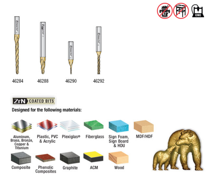 Amana Tool 4 pc 3D SC Carving Ball Nose ZrN AMS-141