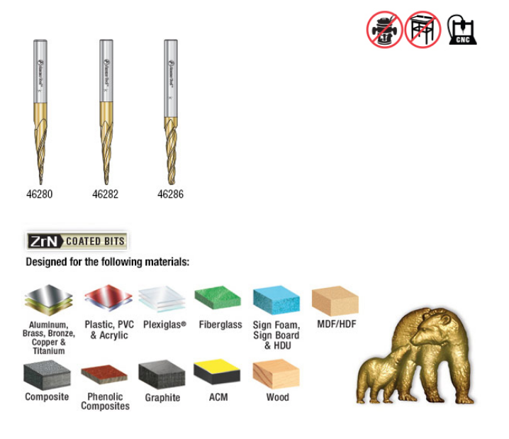 Amana Tool 3 pc 3D SC Carving Ball Nose ZrN AMS-144