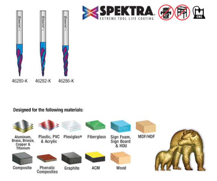 Amana Tool 3 pc 3D SC Carving Ball Nose, Spektra AMS-144-K