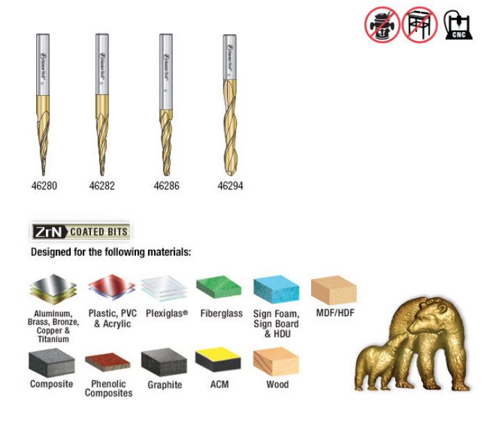 Amana Tool 4 pc 3D SC Carving Ball Nose ZrN AMS-148