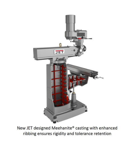 Jet JTM-1050EVS2/230 Mill With 3-Axis Acu-Rite 303 DRO (Knee) With X, Y and Z-Axis Powerfeeds and Air P 690680