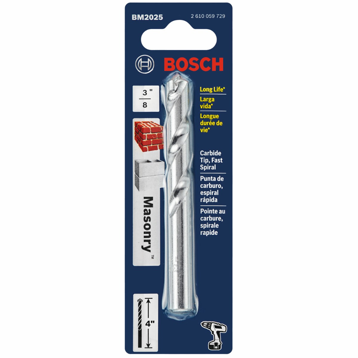 Bosch 3/8 x 2 x 4" Spiral Rotary Masonry Drill Bit BM2025