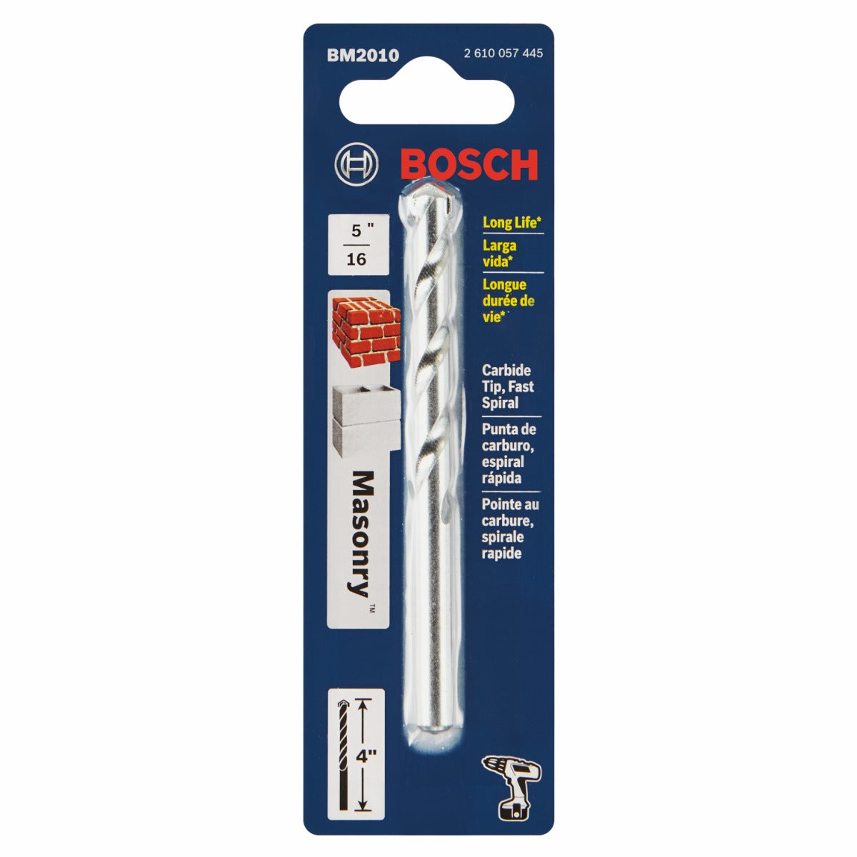 Bosch 1/4 x 2 x 4" Spiral Rotary Masonry Drill Bit BM2010