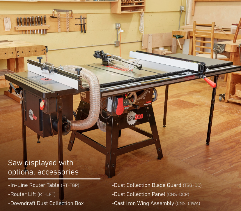 SawStop Contractor Table Saw 1.75HP, 115/230V, w/ 36in Pro Fence Assembly CNS175-TGP236